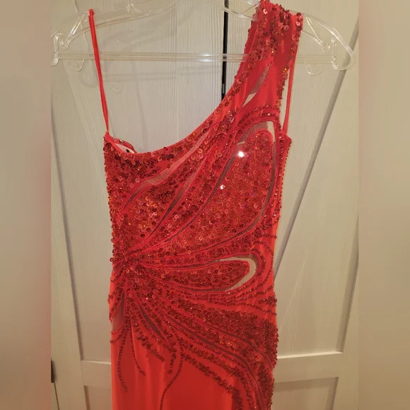 slim fit dress slacks Red Sexy One-shoulder Stylish Open Back Side-slit Mermaid Long Prom Dr –  SposaBridal main image 0